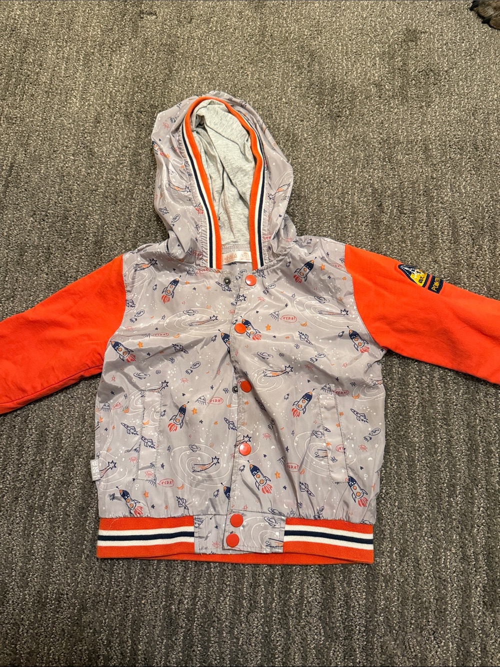 Kids Space Rocket Hooded Jacket - Gray & Orange